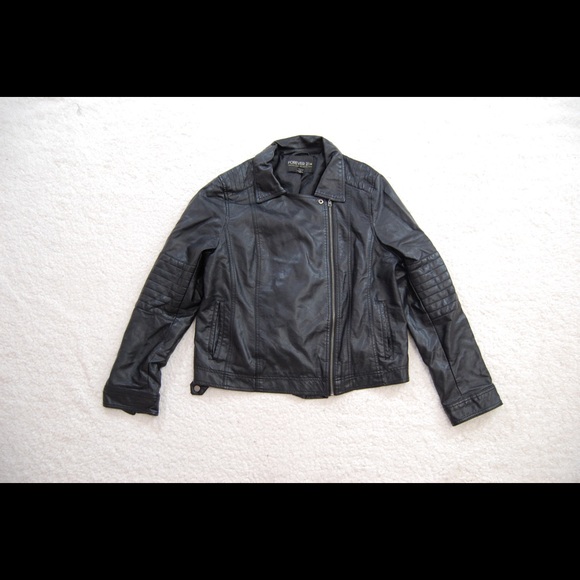 Forever 21 Black Faux Leather Moto Jacket 2X - Picture 2 of 6